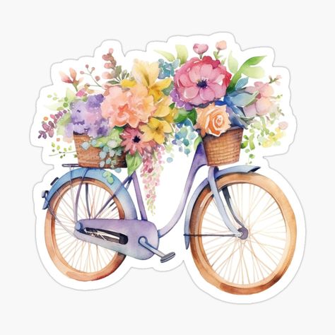 Get my art printed on awesome products. Support me at Redbubble #RBandME: https://www.redbubble.com/i/sticker/Lilac-Retro-Bicycle-Bouquet-of-Flowers-by-My-Magic-World/148642225.EJUG5?asc=u Bee Pictures, Dark Black Wallpaper, Sticker Design Inspiration, Note Writing Paper, Desain Quilling, Retro Bicycle, Birthday Cake Topper Printable, Flower Stickers, Cute Journals