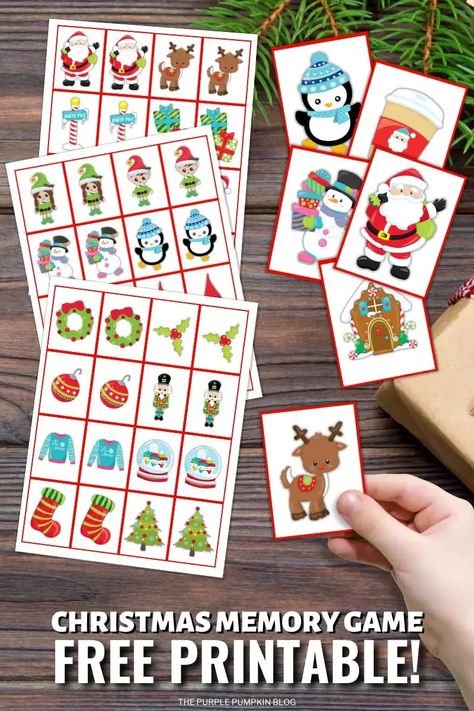 Spark joy this holiday season with a Free Printable Christmas Memory Game. Engage kids in a fun, educational game featuring all the Christmas favorites. Visit The Purple Pumpkin Blog for your copy! Diy Memory Game Free Printable, Memory Game Cards Free Printables, Free Printable Matching Games, Memory Care Christmas Activities, Christmas Memory Game Free Printable, Free Christmas Games Printables, Christmas Kids Games, Christmas Matching Game, Christmas Memory Game