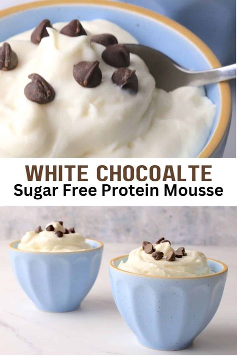 Enjoy a guilt-free dessert with this easy White Chocolate Protein Mousse recipe. Made with only 4 ingredients, it's a delicious way to satisfy your sweet tooth while getting 19 grams of protein per serving. Protein Mouse, Low Cal Mousse, Low Calorie Mousse, Cottage Cheese Protein Mousse, Protein Powder Chocolate Mousse, Protein Mousse, White Chocolate Mousse, Guilt Free Dessert, Mousse Recipes