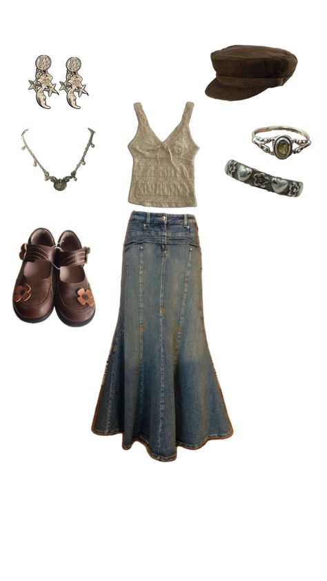 Coastal Coquette, Long Skirt Outfit, Hippie Sun, Brown Mary Janes, Estilo Hippie, 2000s Fashion Outfits, Swaggy Outfits, Skirt Outfit, Hippie Outfits