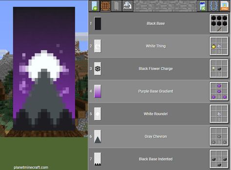 Mincraft Baners Cute, Flag Minecraft Banners, Flag Design Minecraft, Minecraft Flag Design Cute, Purple Banner Minecraft, Minecraft Flag Design Tutorial, Moon Banner Minecraft, Flower Banner Minecraft, Sztandary Minecraft