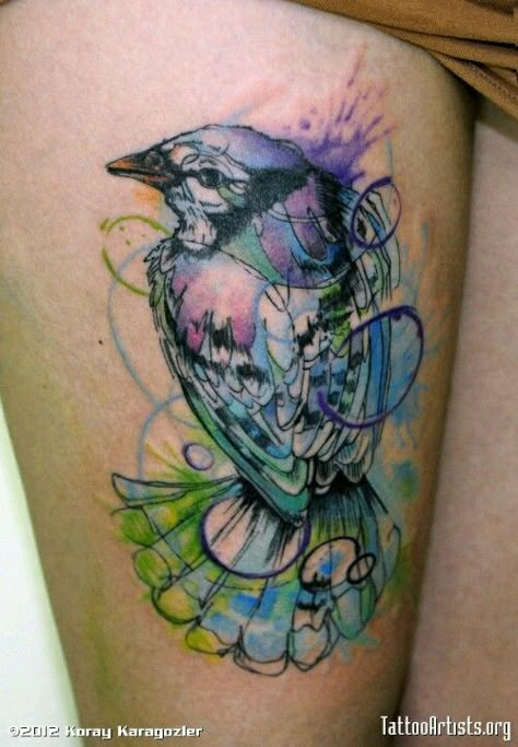 Watercolor tattoo blue jay bird Do It Yourself Tattoo, A Bird Tattoo, Watercolor Bird Tattoo, Watercolour Tattoos, Watercolour Bird, Vogel Tattoo, Kunst Tattoos, Inspiration Tattoos, Watercolor Tattoos