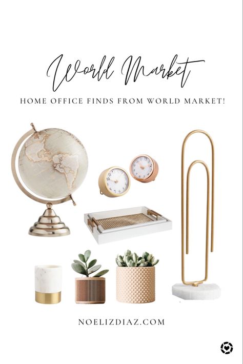 home off accessories; office decor; world market ideas; interiors Professional Office Desk Decor, Office Decor Accessories, Luxury Office Accessories, Anthropologie Office Decor, Office Ideas Plants, Office Knick Knacks, Affordable Office Decor, Cubicle Desk Decor, Designers Office