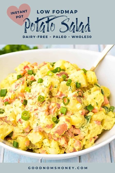 This healthy Low FODMAP Instant Pot Potato Salad boasts tender potatoes and crunchy veggies coated in a creamy, tangy dressing. The perfect #lowFODMAP #sidesalad for a #summer barbecue or Canada Day or 4th of July get-together. ~ Good Noms, Honey! ~ Low FODMAP Potato Salad ~ Low FODMAP Instant Pot Recipes ~ Low FODMAP Side Salad ~ Low FODMAP Summer Salad ~ Low FODMAP Summer Recipes ~ Low FODMAP Side Dish ~ Low FODMAP Potato Recipes ~ Low FODMAP Whole30 ~ Low FODMAP Dairy-Free Fodmap Salad, Instant Pot Potato Salad, Crunchy Veggies, Fodmap Diet Recipes, Bowl Recipes, Low Fodmap Diet, Low Fodmap Recipes, Fodmap Diet, Fodmap Recipes