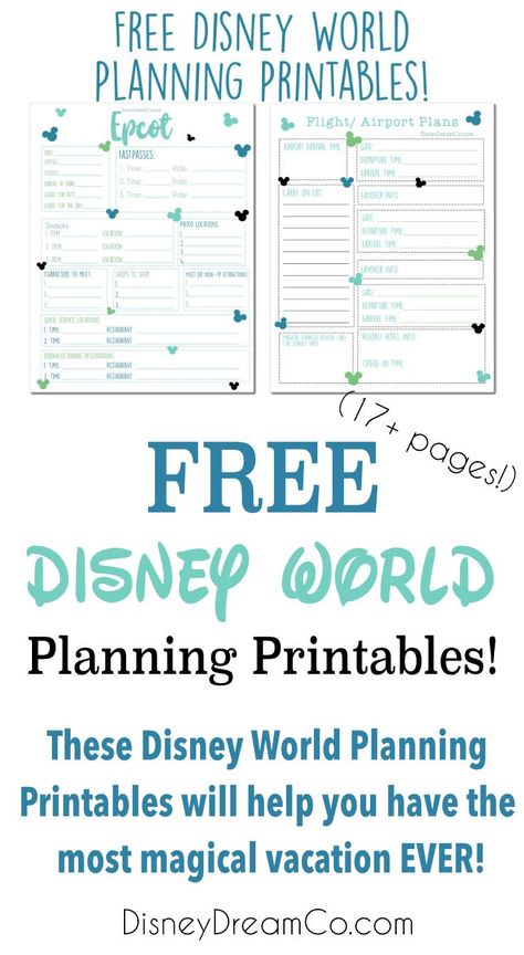 Check out this FREE Disney World planning guide printables! With these free printables, your trip to Walt DIsney World will be a breeze! These 17+ pages will keep your trip to Disney World organized and easy to manage! Also, these Disney World printabes will come with some amazing DIsney World tips and tricks to make your vacation unforgettable!  Pages include: Magic Kingdom Day guide, Fastpass guide, packing list and more! Disney Dream Co. blog is here to help you with your planning needs! Disney World Planning Printables, Disney Planning Printables, Disney World Planner, Disney Schedule, Disney Trip Planner, Planning Printables Free, Best Disney World Resorts, Disney World Tips, Disney World Secrets