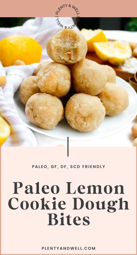 Paleo Lemon Cookie Dough Bites — plenty and well Lemon Cookie Dough, Paleo Lemon Cookies, Healthy Cookie Dough Bites, Lemon Cookie, Candida Recipes, Healthy Cookie Dough, Autoimmune Diet, Healthy Cookie, Inflammation Diet