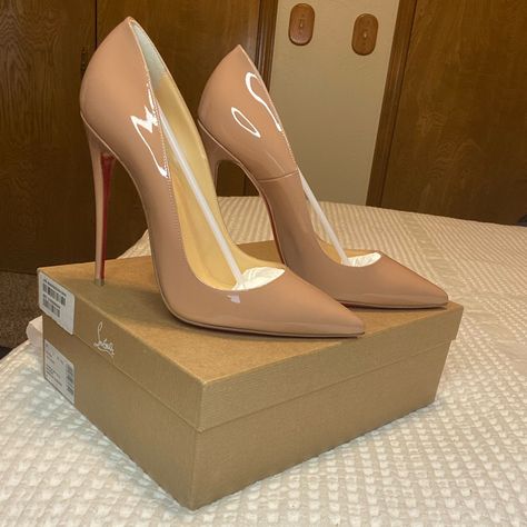 Christian Louboutin Nude Patent Kate Heels. Never Worn. Size 39.5. Fits Like A Us 8 So Kate Louboutin Aesthetic, Louboutin Aesthetic, Designer High Heels Christian Louboutin, Ladys Shoes, So Kate Louboutin, Christian Louboutin Red Heels, Louboutin Kate 85, Nude Louboutin Heels, Christian Louboutin Heels & Wedges