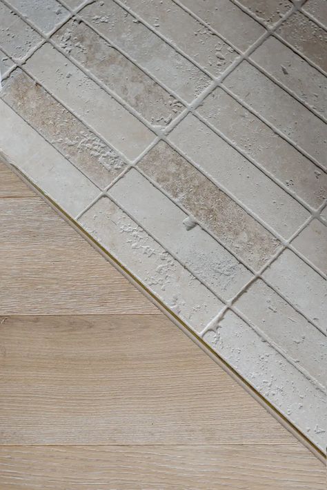 Palm Beach Minimalist Kitchen Floor Tiles, Cream Herringbone Floor, Palm Beach House, Beach House Flooring, Eco Outdoor, Glass Pocket Doors, Pitched Ceiling, Stone Paving, Bold Kitchen