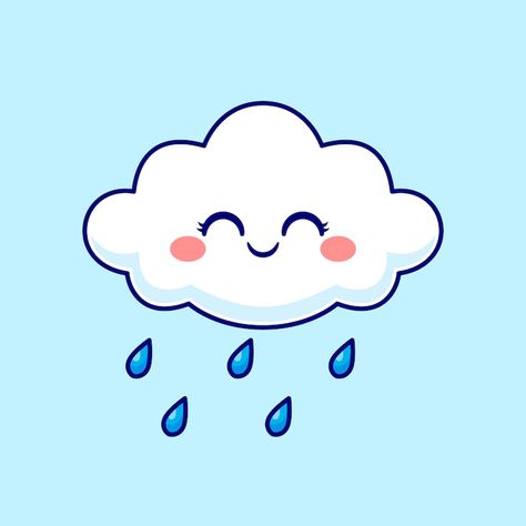 Images Of Clouds, Cute Rain Drawing, Cartoon Clouds Drawing, Cute Clouds Drawing, Rain Cloud Drawing, Raining Cartoon, Cloud Cartoon Cute, Drawing Of Rain, Cute Cloud Illustration