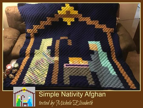 Nativity Pixel Afghan, C2C Graph, Crochet Pattern Simple Nativity, Corner To Corner Crochet Pattern, Crochet Pattern Written, Christmas Afghan, C2c Crochet Pattern, C2c Graph, Corner Crochet, Black And White Words, Light Worsted Weight Yarn