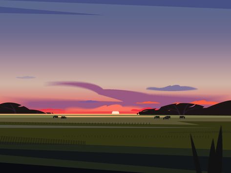 Sunset by Yuliia Dobrokhod for Fireart Studio #sunset #illustration #vector Sunset Illustration Art, Landscape Animation, Field Illustration, Sunset Illustration, Farm Vector, Party Illustration, Paint Parties, Sunset Background, Motion Graphics Design