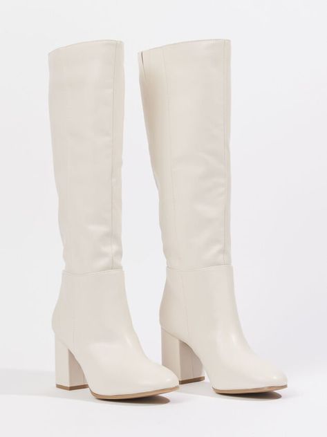 Marianna Boots | Altar'd State Cute White Boots, Mini Skirt And Blazer, White Gogo Boots, White Heel Boots, White Knee High Boots, Fall Footwear, Booties For Women, Gogo Boots, Slouched Boots