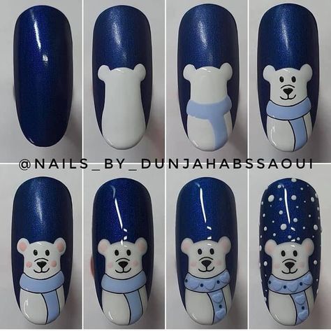 Baby Nail Art, Nail Noel, Tape Nail Art, Quick Nail Art, Xmas Nail Art, Bears Nails, Nagellack Trends, Art Deco Nails, Nail Drawing