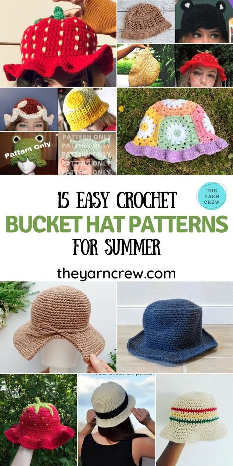 15 Easy Crochet Bucket Hat Patterns For Summer you can crochet right now. Bucket Hat patterns curated by The Yarn Crew. #crochetedclothes #crochetpatterns #crochetforwomen #crochetfashion #crochetprojects #crochetshawls #crochetdress #crochethat #buckethats #buckethapatterns Bucket Hat Patterns, Easy Crochet Bucket Hat, Bucket Hat Pattern Free, Crochet Bucket Hats, Hats For Summer, Bucket Hat Pattern, Crochet Summer Hats, Easy Crochet Hat, Crochet Kids Hats