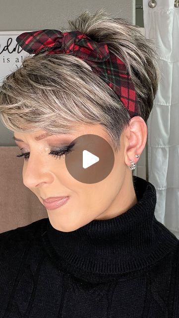 Pixie Haircut With Headband, Styling A Long Pixie Hair Tutorials, Pixie Hair With Headband, Short Asymmetrical Haircut Round Faces, Sharalee Hair, Hairband Hairstyle Short Hair, Short Hairstyles With Headbands, How To Style A Pixie Haircut, Hairstyles For Pixie Hair