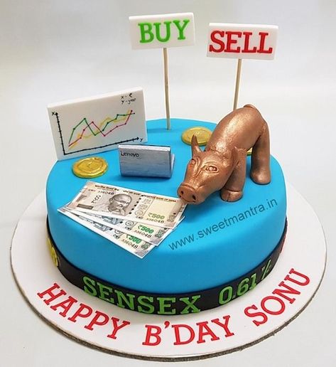 Share market theme customised cake for stock brokers birthday by Sweet Mantra - Customized 3D cakes Designer Wedding/Engagement cakes in Pune - https://cakesdecor.com/cakes/341118-share-market-theme-customised-cake-for-stock-brokers-birthday Money Birthday Cake, Customised Cakes, Cake Designs For Boy, Cake Design For Men, Cake Designs For Girl, Cake For Boyfriend, Happy Anniversary Cakes, Bottle Cake, Cake Stock