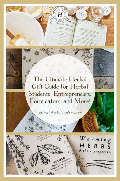 The Ultimate Herbal Gift Guide for Herbal Students, Entrepreneurs, Formulators, and More! | Herbal Academy | From stocking stuffers to business tools, this useful gift guide will help you select the perfect present that’s sure to be enjoyed. Herbal Gifts, Ayurveda Products, Herb Gifts, Herbal Academy, Homemade Bookmarks, Mushroom Identification, Stocking Stuffers For Mom, Botanics Skin Care, Creative Gift Ideas