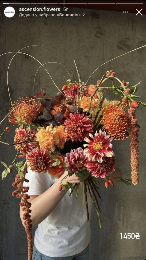 Flora Designs, Wild Floral Arrangements, Pincushion Protea, Protea Wedding, Late Summer Flowers, Dahlia Bouquet, Orange Wedding Flowers, Flower Shower, Fall Wedding Flowers