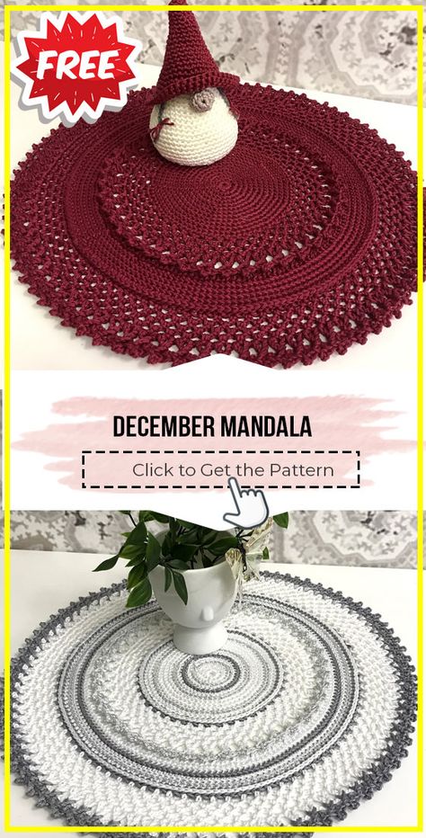 crochet December Mandala free pattern - FREE Crochet Table cloth Pattern for Beginners. Click to Get the Pattern #Tablecloth #crochetpattern #crochet via @shareapattern.com Crochet Table Topper, Christmas Table Runner Pattern, Cloth Patterns, Crochet Table Mat, Free Crochet Doily Patterns, Crochet Table Runner Pattern, Crochet Mandala Pattern, Crochet Table, Crochet Table Runner