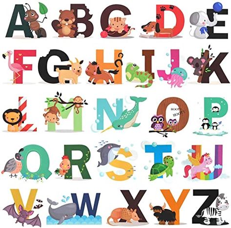 Amazon.com: Alphabet Wall Decals, H2MTOOL Removable Animal ABC Wall Stickers for Kids Nursery Room Decor (Alphabet): Arts, Crafts & Sewing Abc Stickers, Animal Alphabet Nursery, Artistic Fonts, Alphabet Nursery Decor, Alphabet Wall Decals, Alphabet Animals, Abc Wall, Wall Stickers For Kids, Kids Room Wall Stickers