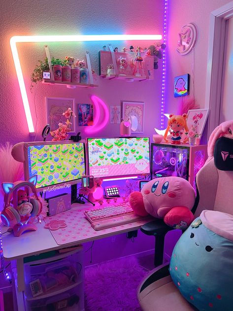 Games Room Inspiration, Gaming Bedroom, Pink Games, Gamer Room Decor, Otaku Room, Video Game Room Design, Cute Bedroom Ideas, Gaming Room Setup, Cute Room Ideas