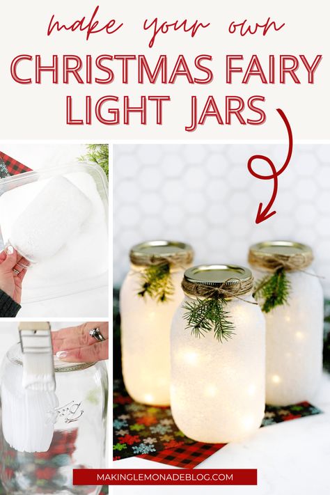 Festive and simple, this mason jar craft allows you to create your own festive fairy lights with basic supplies you probably already own. Perfect holiday craft idea for kids and adults alike! Painted Mason Jar Luminaries, Mason Jar Night Lights, Mason Jar Led Lights Diy, Christmas Mason Jars With Fairy Lights, Frosted Mason Jars Diy, Fairy Light Jars Diy, What To Do With Fairy Lights, Fairy Jar Ideas, Mason Jar Fairy Lights Diy