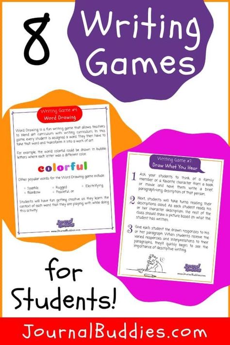 Look here! Click and then download two FREE printable writing games PDFs! (Psst.... no strings attached!)  Discover fresh, fun, new writing games and use them to help students improve their writing skills while also enjoying themselves! Writing Activities For Fourth Grade, Creative Writing Games, Fun Writing Activities For Kids, Writing Games For Kids, Games For Students, Improve Writing Skills, Word Drawings, Writing Games, Improve Writing