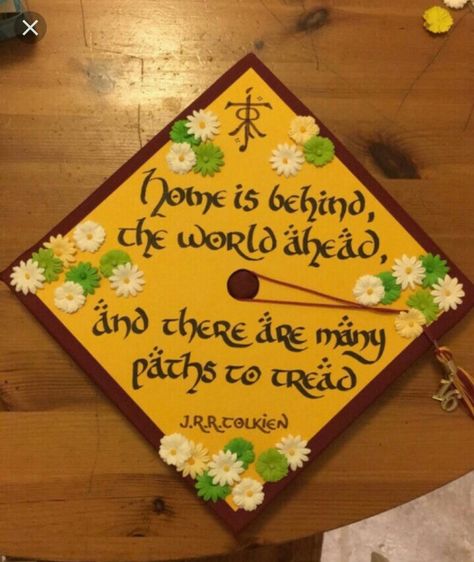 Education Graduation Cap, Rings Graduation, Graduation Cap Decoration Diy, College Graduation Cap Decoration, Grad Hat, Grad Cap Designs, Diy Graduation Cap, Graduation Cap Designs, J R R Tolkien