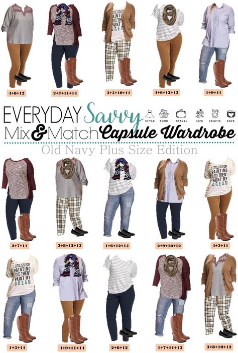 I love this new Old Navy plus size capsule wardrobe for fall. It includes fun plaid  pants, a graphic tee, and cozy cardigans. This set has just 15 pieces  including 2 pairs of shoes. Plus Old Navy is so reasonable priced that you can buy it all and be set for all your fall casual looks! Plus Size Capsule, Plus Size Herbst, Plus Size Capsule Wardrobe, Old Navy Plus Size, Plus Zise, Plus Size Fashion Tips, Plus Size Fall Fashion, Plus Size Fall Outfit, Look Plus Size