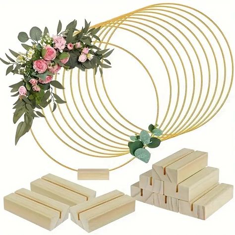 Metal Hoop Centerpiece Wooden Base Clips Easy Install - Temu New Zealand Hoop Centerpiece, Round Macrame, Couronne Diy, Birthday Table Decorations, Diy Table Decor, Table Card Holder, Signing Table Wedding, Wedding Party Table, Wood Card