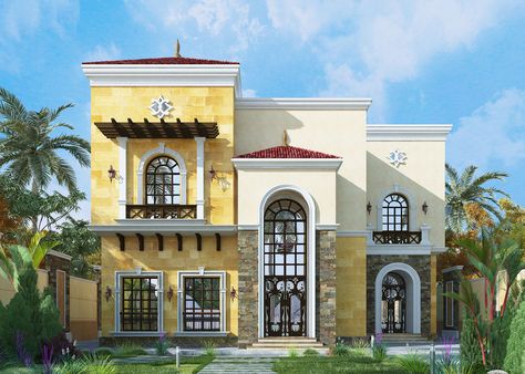 classic villa Villa Saudi Arabia, Mediterranean House Designs, Mediterranean House Design, Arabic Architecture, Modern House Floor Plans, Arch House, Best Modern House Design, Classic Villa, House Facade