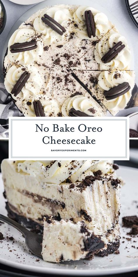 OREO cookie crust filled with a rich, creamy and delicious no-bake cookies and cream no-bake cheesecake filling! Recipes With No Bake Cheesecake Filling, Dessert With Heavy Cream, No Bake Cheesecake Filling Recipe, Cheesecake Filling No Bake, Cream Cheesecake Filling, Oreo No Bake Dessert, Oreo No Bake Cheesecake, Cheesecake Recipes Easy No Bake, Oreo Cheesecake No Bake