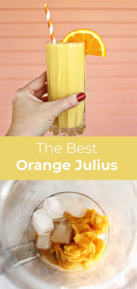 Orange Julius Recipe - A Beautiful Mess Orange Julius Smoothie, Orange Julius Recipe, Orange Juice Smoothie, Citrus Smoothie, Orange Julius, Homemade Soda, Drink Recipes Nonalcoholic, Refreshing Drinks Recipes, Healthy Drinks Smoothies