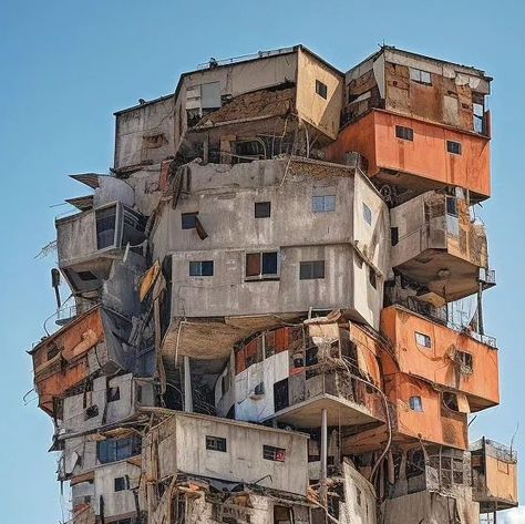 Slum Architecture, Collapsed Building Drawing, Tallest Building In The World, Run Down Apartment Building, Collapsed Building Art, Informal Settlement, Human Settlement, Figure Reference, Booklet Design