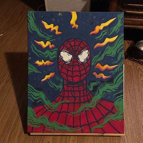 Cool Spider Man Paintings, Spider Man Painting Ideas On Canvas, Painting Things Ideas, Spiderman Painting Aesthetic, Spiderman Art Canvas, Painting Of Spiderman, Spiderman Drawing Canvas, Spiderman Art Painting, Spiderverse Painting Canvas