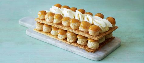 Prue Leith’s Gâteau Saint Honoré | The Great British Bake Off Gbbs Recipes, Gateau St Honore, Gbbo Recipes, Baking Challenge, St Honore, Prue Leith, Choux Buns, Complicated Recipes, Eclair Recipe