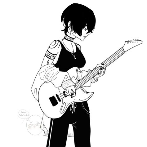 Rockstar Anime, Guitarist Art, Guitar Drawing, Drawings For Boyfriend, Anime Ideas, Body Drawing Tutorial, Music Themed, Girly Images, Body Drawing