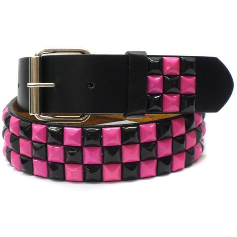 Large 38in 40in Pink Black Checkered Studded Leather Belt ($3) ❤ liked on Polyvore featuring women's fashion, accessories, belts, pink belt, black studded belt, studded belt, studded leather belt and checkered belt Scene Belt, Checkered Belt, Scene Accessories, Scene Outfits, Kids Belt, Pink Belt, Western Dress, Black Checkered, Scene Fashion