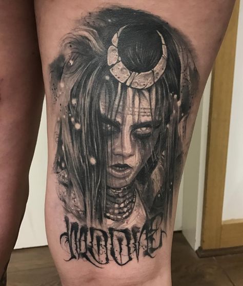 June Moone / Enchantress by Anrijs Straume (@ anrijsstraume) #silverbackink #killerink #hustlebutterdeluxe #suicidesquad #enchantress Enchantress Tattoo Design, Enchantress Tattoo, Suicidesquad Enchantress, June Moone Enchantress, Anrijs Straume, Potrait Tattoo, Dark Lettering, Voodoo Child, Comic Tattoo