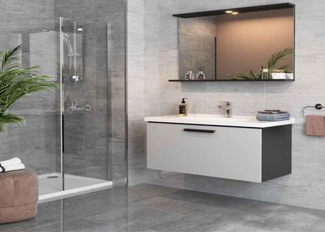 !!NEW BLOG!!! When it comes to household tiles there are two main types seen, and they are porcelain and ceramic, find out which ones are the best for your bathroom here http://comelytiling.co.uk/which-bathroom-tiles-are-best-for-you/ #comelytiling #tiles #bathroom #besttiles #newblog Large Tile Bathroom, Light Grey Bathrooms, Grey Wall Tiles, Grey Bathroom Tiles, Grey Floor, Grey Floor Tiles, Small Bathroom Interior, Dark Grey Walls, Light Grey Walls