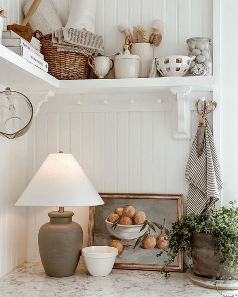 The Found Cottage, Shelving Kitchen, Rustic Winter Decor, Liz Marie, Liz Marie Blog, Cute Decor, White Cottage, Farmhouse Dining Room, Kitchen Reno