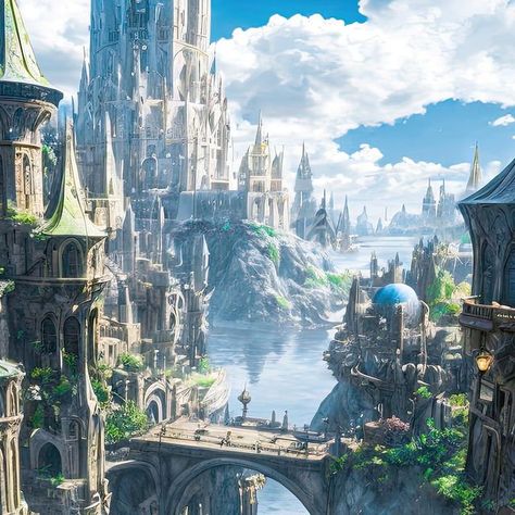 Gothic Castle, Sci Fi City, City Cartoon, Fantasy City, Fantasy Places, Mountain Scene, Futuristic City, Weird Creatures, Futuristic Architecture