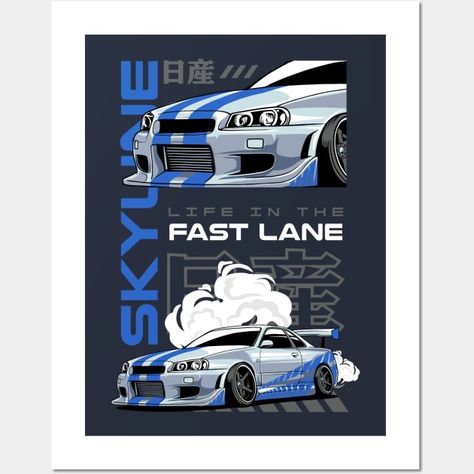 Nissan Skyline Gtr R34 Poster, Nissan Skyline Poster, Nissan Skyline R34 Drawing, Gtr R34 Skyline, Skyline Gtr R35, E90 Bmw, Nissan Car, Nissan Skyline R34, Nissan R34