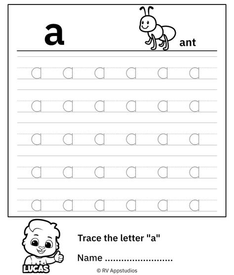 Trace lowercase letter 'a' worksheet for kids. Tracing small alphabets is easier when the size of letters is big. Join the dots and learn writing small 'a'. Download this free printable and let your child enjoy a fun learning time. Letter A Tracing Worksheet, A Tracing Worksheets, Lowercase Letters Printable, Letter Tracing Printables, Happy Teachers Day Card, Handwriting Sheets, Small Alphabets, Dot Letters, Dot Worksheets