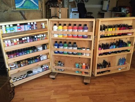 Art Supplies Storage Ideas, Craft Tool Storage, Office Craft Room Combo, Craft Tables With Storage, Art Studio Storage, Art Studio Space, Art Studio Organization, Art Supplies Storage, Art Studio Room