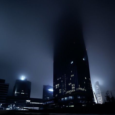 At Night, Building, Blue