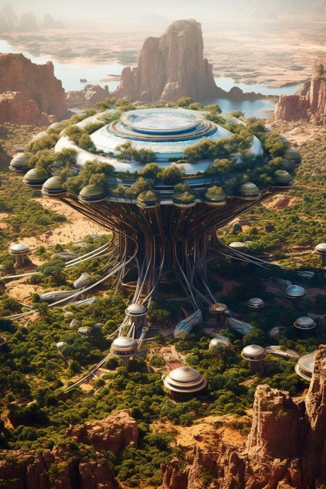 Terraformed Mars, Africa Colors, African City, Technology Futuristic, Hidden City, Nature And Technology, Sci Fi Architecture, Sci Fi Landscape, Greek Architecture