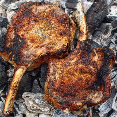 Grilled Dijon Pork Chops Tomahawk Pork Chop Recipe, Tomahawk Pork Chop, Dijon Pork Chops, Hot Cowboy, Slow Cooker Chicken Stew, Over The Fire Cooking, Pork Chop Recipe, Buffalo Chicken Casserole, Food Plates