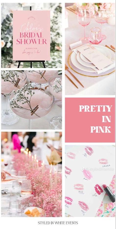 Pink Bridal Shower Centerpieces, Pink Bridal Shower Theme, Pearl Bridal Shower, Romantic Bridal Shower, Pink Bachelorette Party, Pink Bachelorette, Bridal Shower Inspo, Bride Shower, Bridal Shower Inspiration