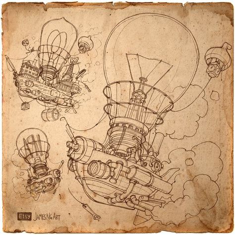 Steampunk Drawing, Steampunk Illustration, Steampunk Tattoo, Steampunk Airship, Steampunk Artwork, Learning To Draw, Incredible Tattoos, Arte Robot, Gothic Steampunk